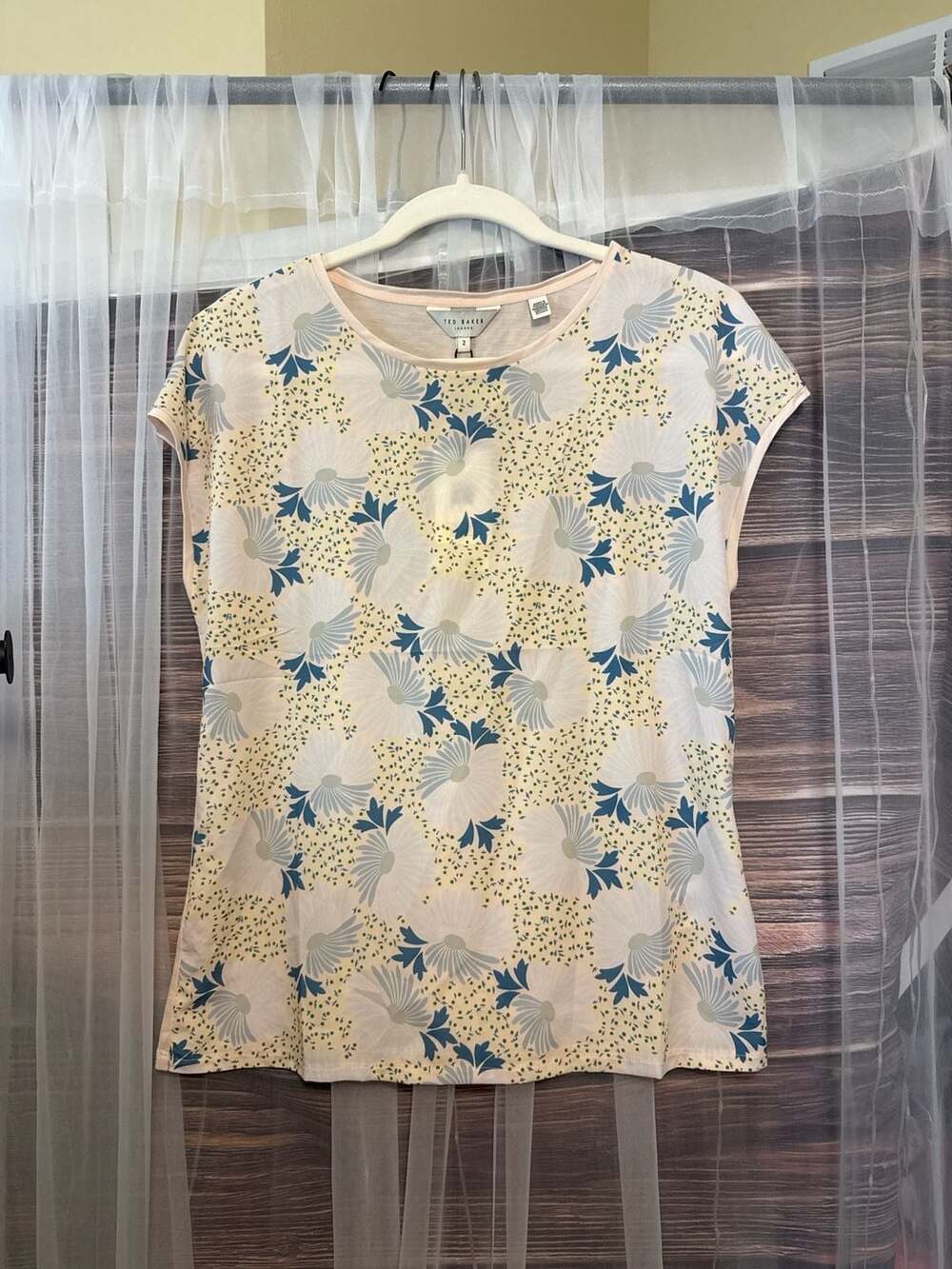 Ted Baker Nineta Woven Front Floral Tee in Sky Blue